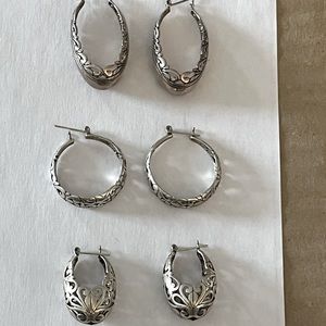 Used sterling silver filigree earrings, 3 pair.
